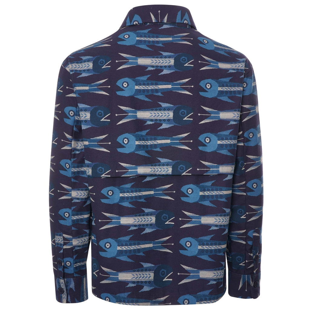 Nigel Cabourn Overshirt - Blue Aztec Fish Print