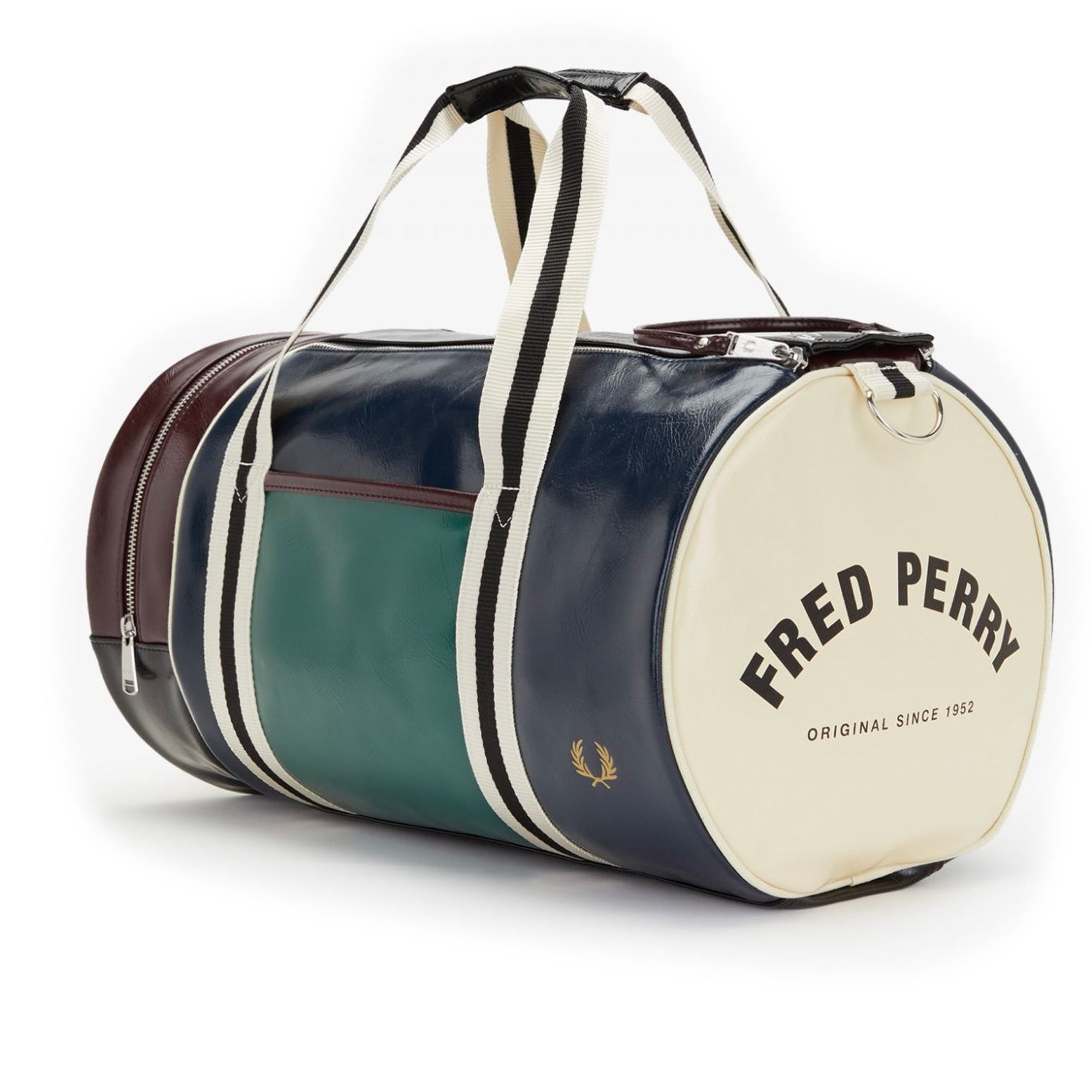 Classic Barrel Bag - Navy & Green/Brown