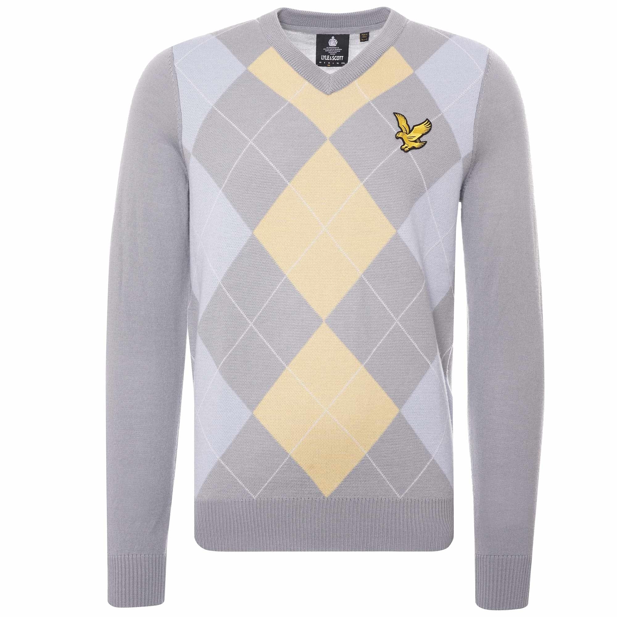 Lyle & Scott x Stuarts London Argyle V-Neck Jumper - Porto Grey/Sky/Corn Yellow
