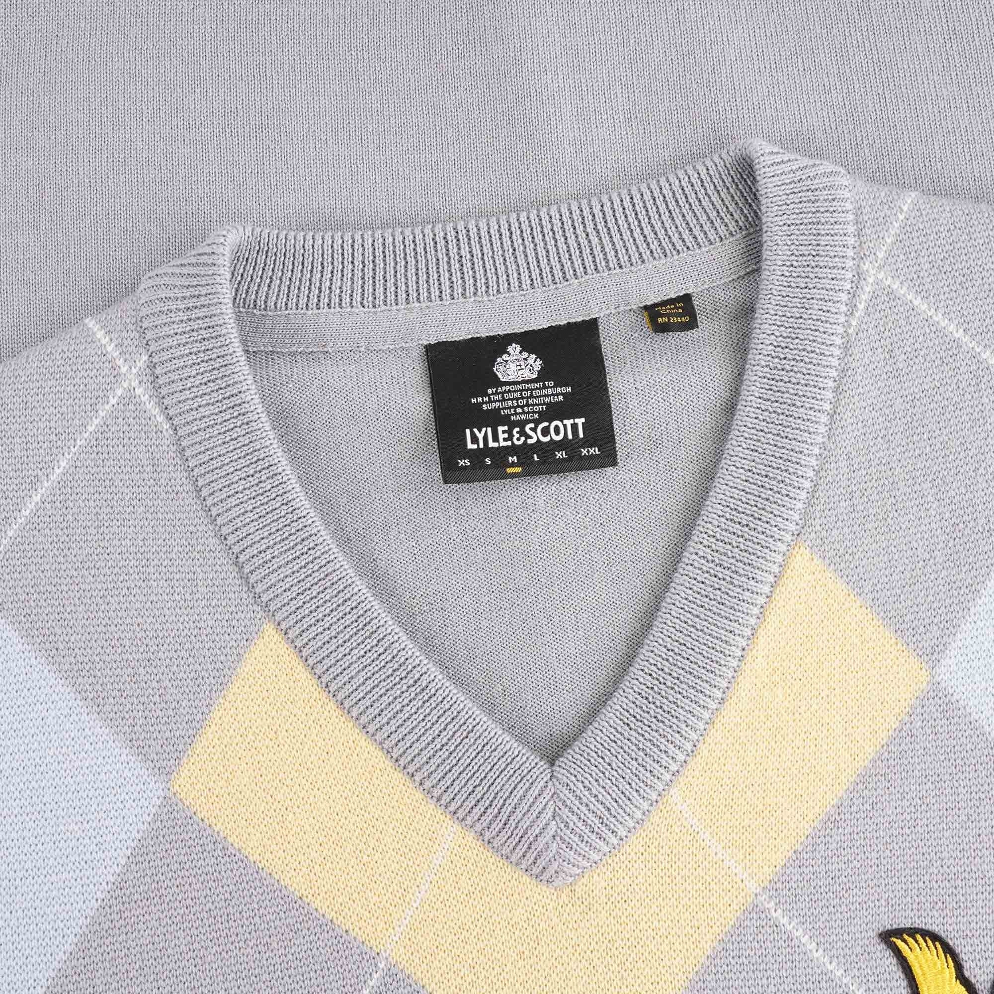 Lyle & Scott x Stuarts London Argyle V-Neck Jumper - Porto Grey/Sky/Corn Yellow