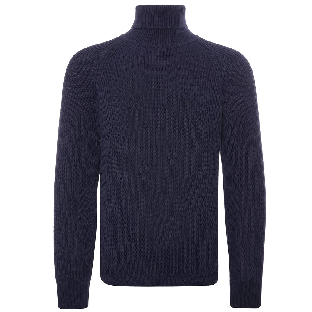 Heavy Rib Cotton Turtleneck Sweater - Navy