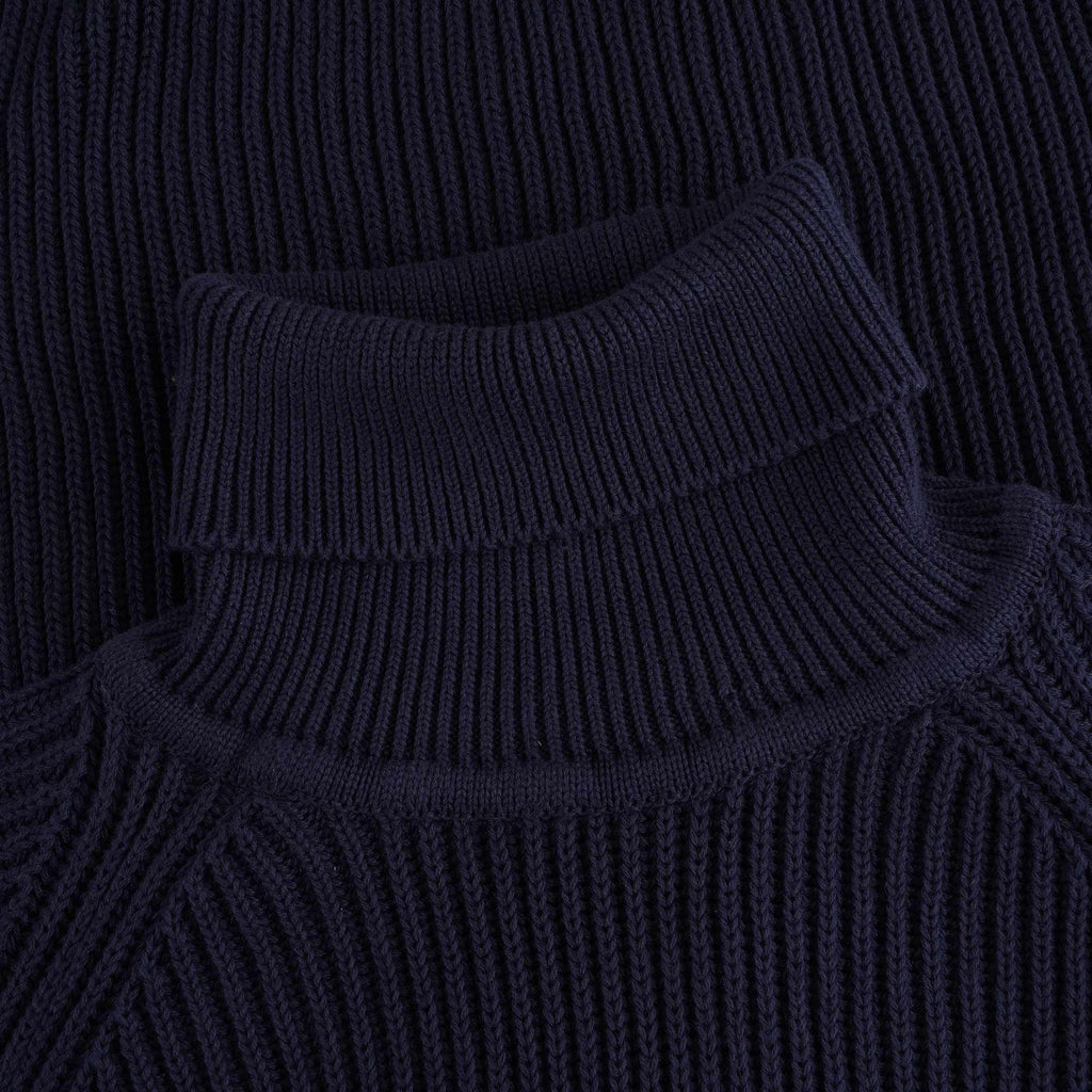 Heavy Rib Cotton Turtleneck Sweater - Navy