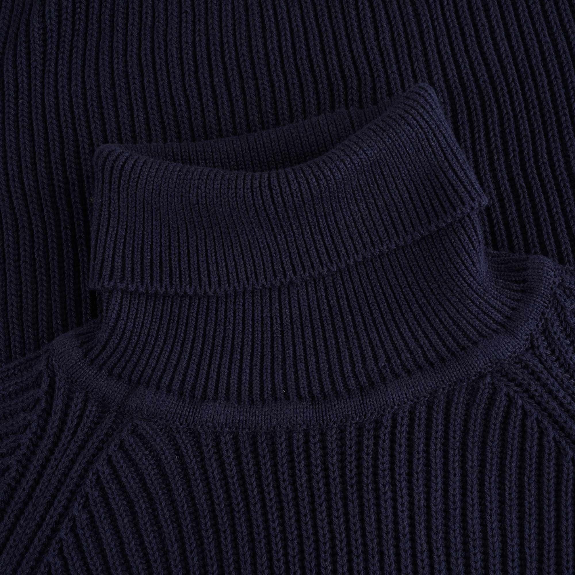Heavy Rib Cotton Turtleneck Sweater - Navy