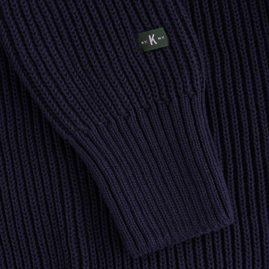 Heavy Rib Cotton Turtleneck Sweater - Navy