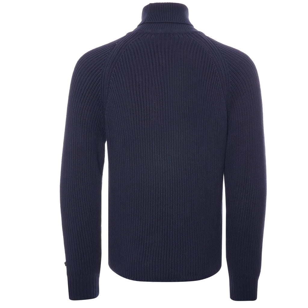 Heavy Rib Cotton Turtleneck Sweater - Navy