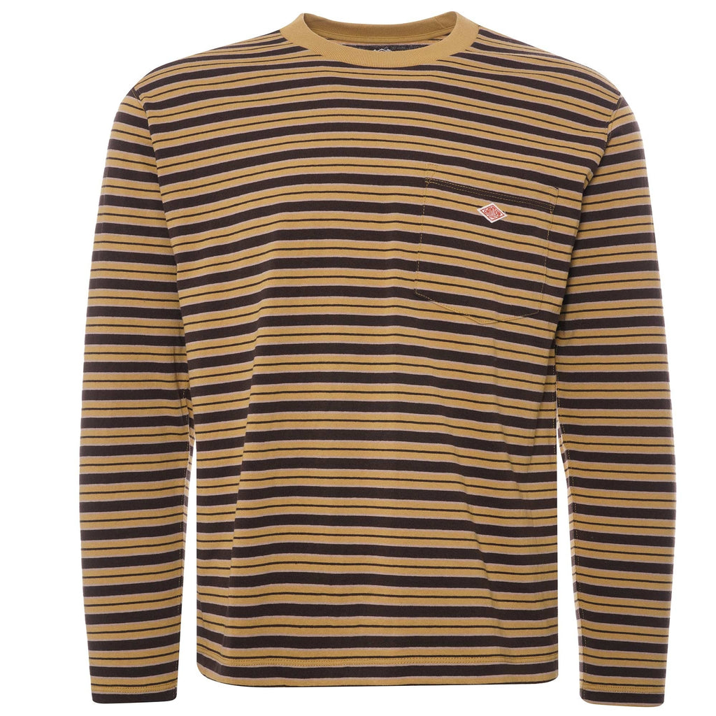 Danton Long Sleeve Pocket Stripe Tee - Orange