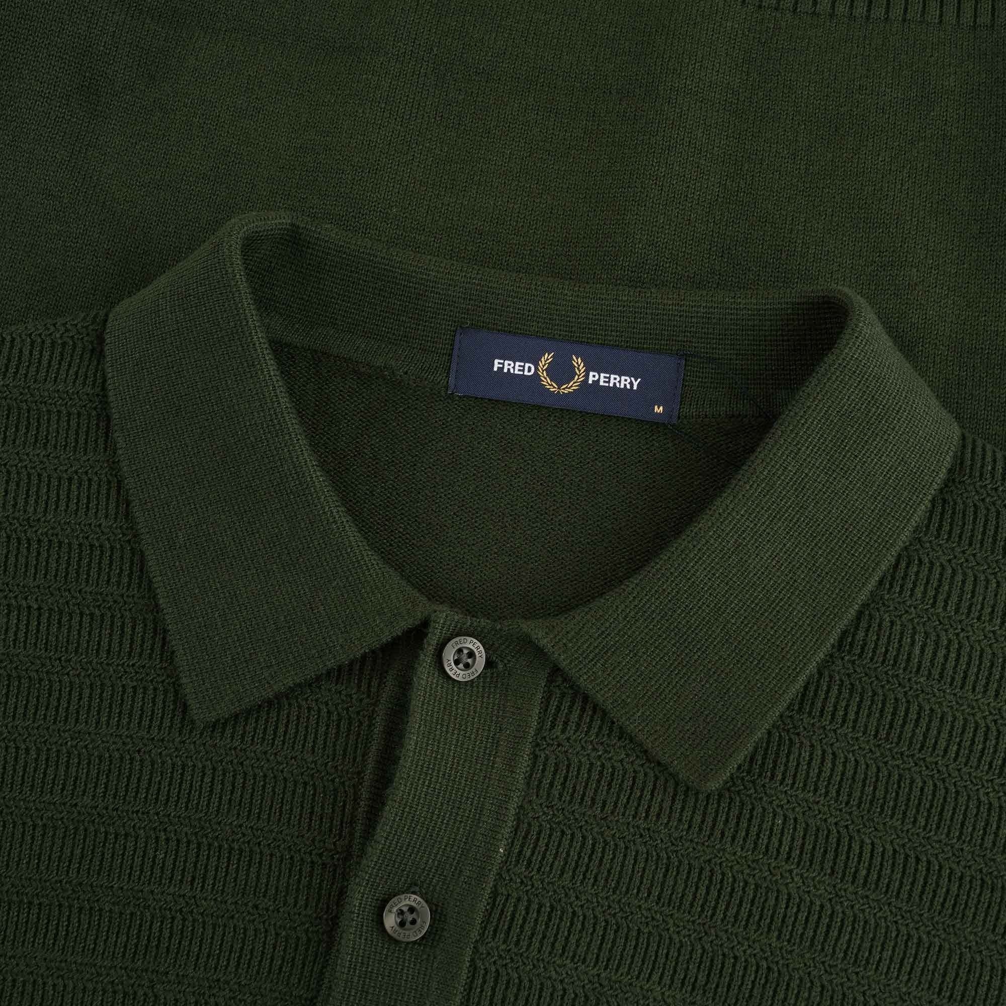 Chevron Textured Knitted Shirt - Hunting Green