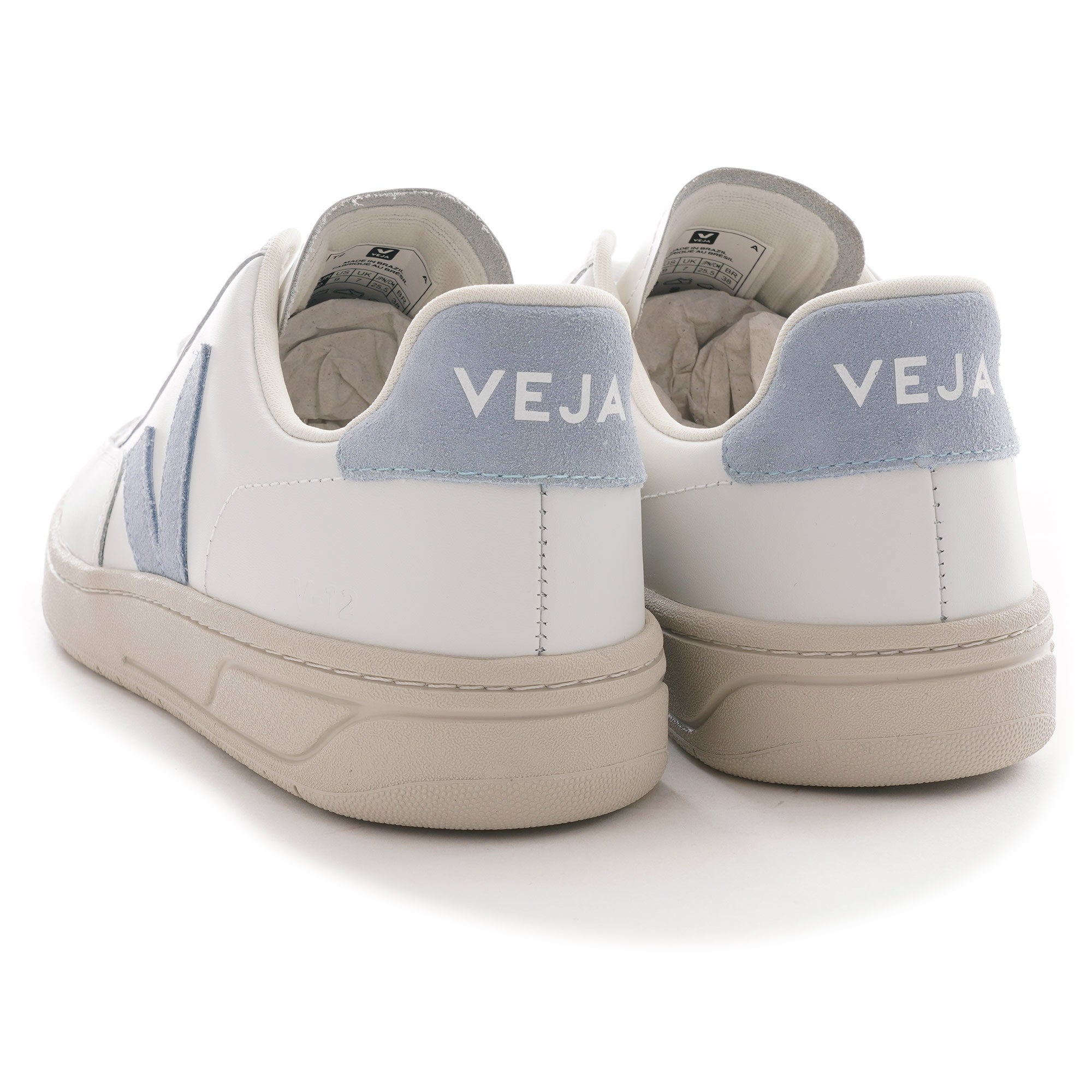 Veja Womens V-12 Leather - Extra White/Steel Blue