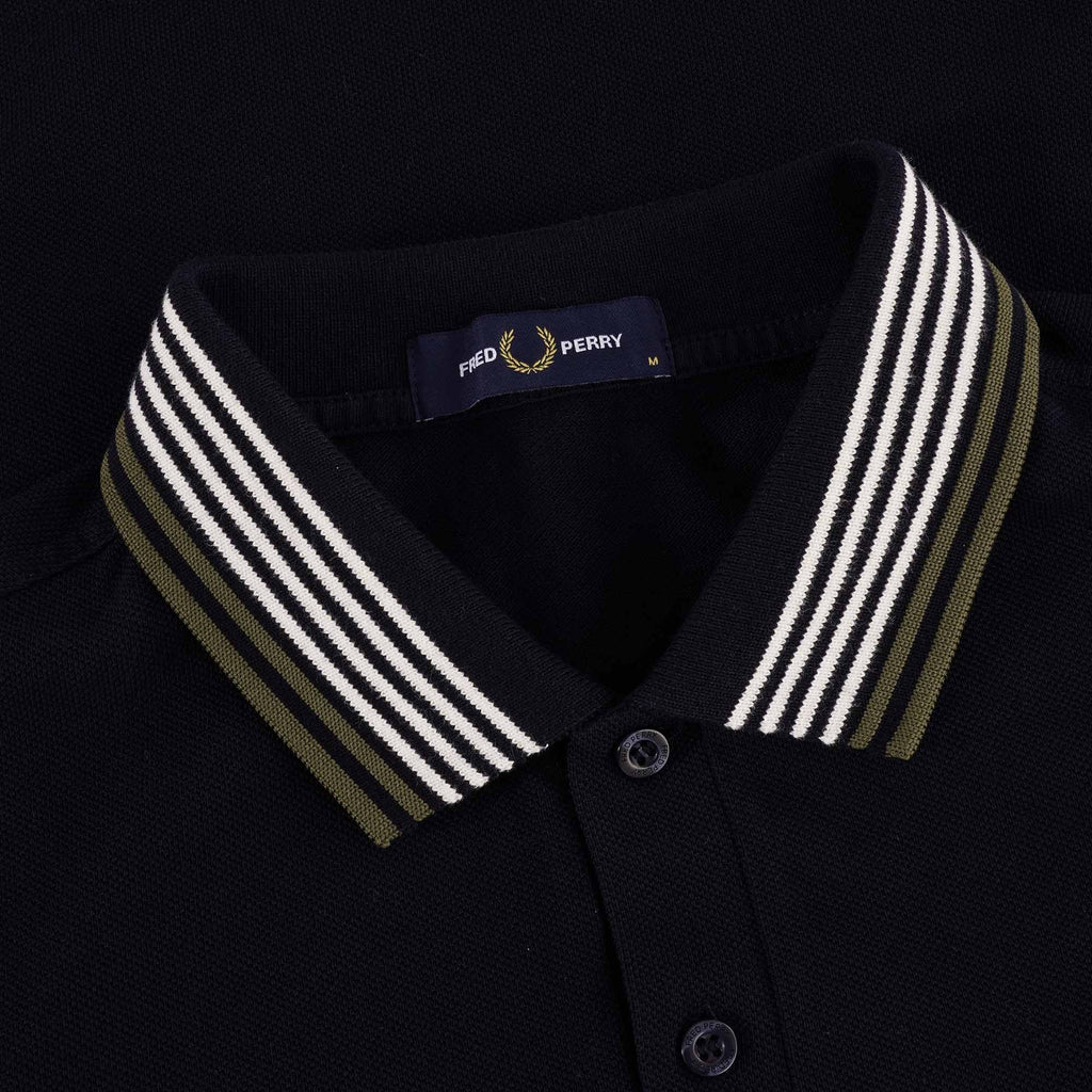 Fred Perry Striped Collar Polo Shirt - Dark Navy