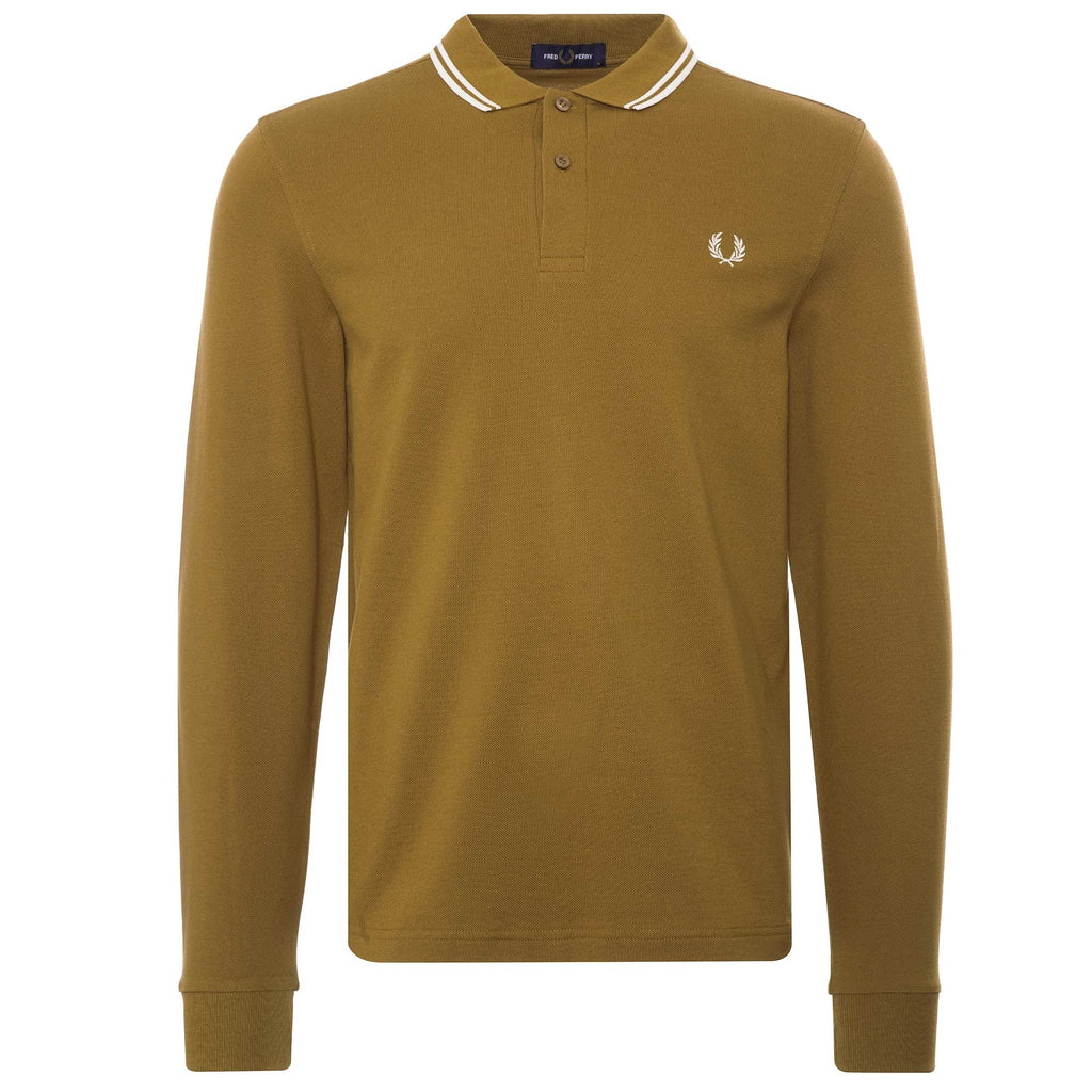 Fred Perry M3 Long Sleeve Twin Tip Polo Shirt - Dark Caramel