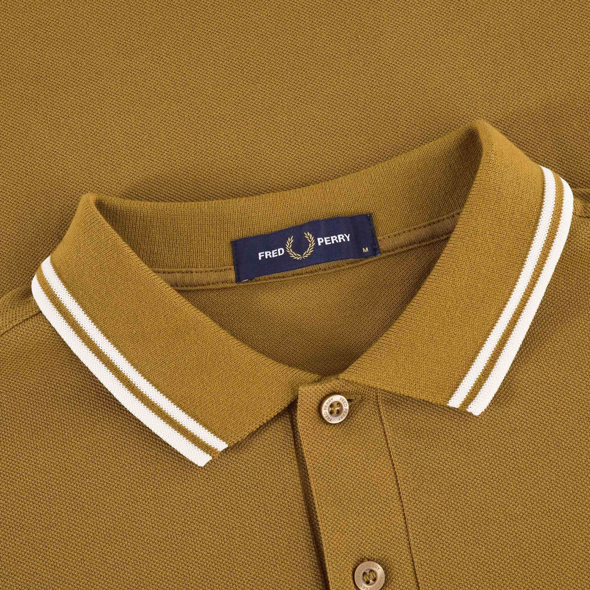 Fred Perry M3 Long Sleeve Twin Tip Polo Shirt - Dark Caramel