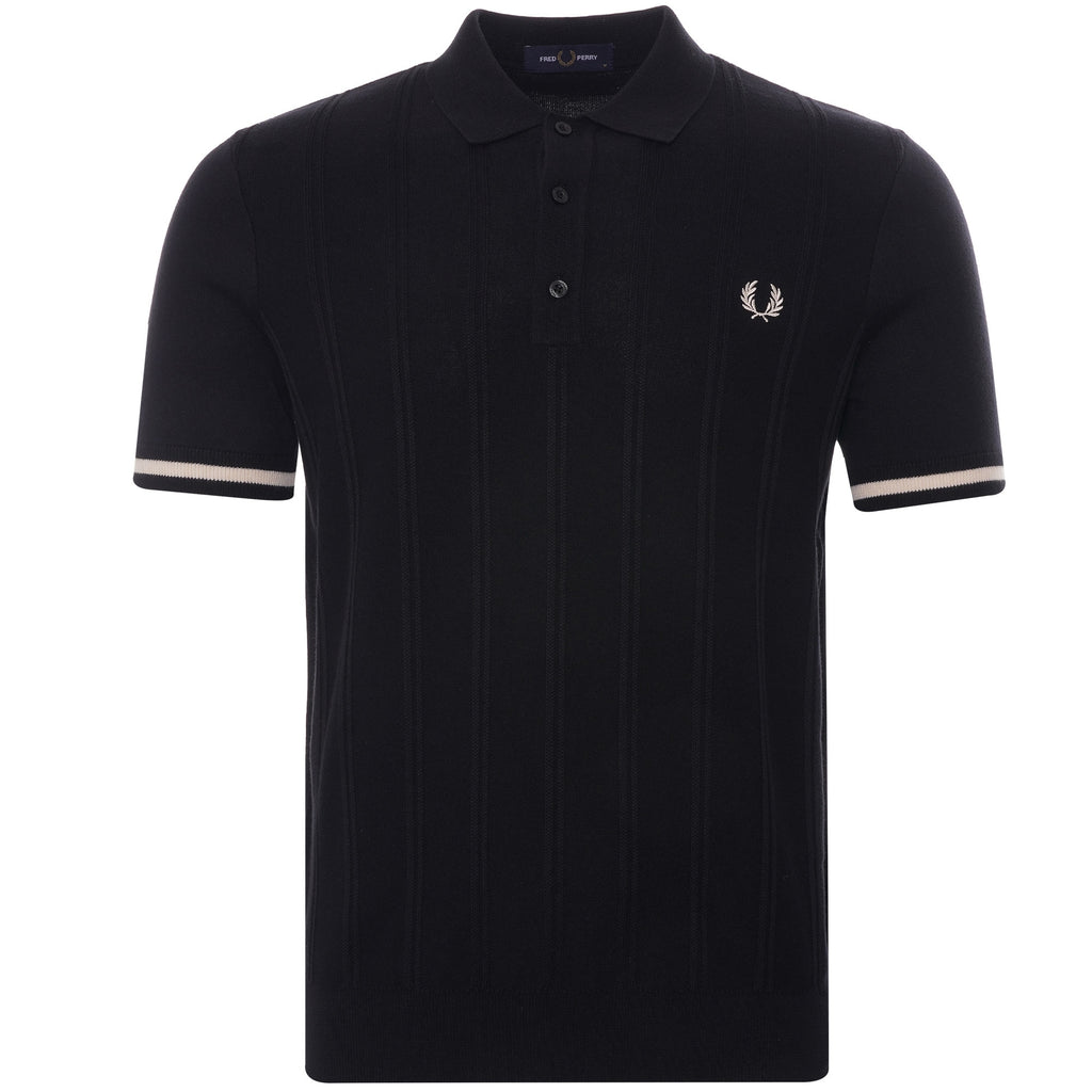 Fred Perry Tipping Texture Knitted Polo Shirt - Black