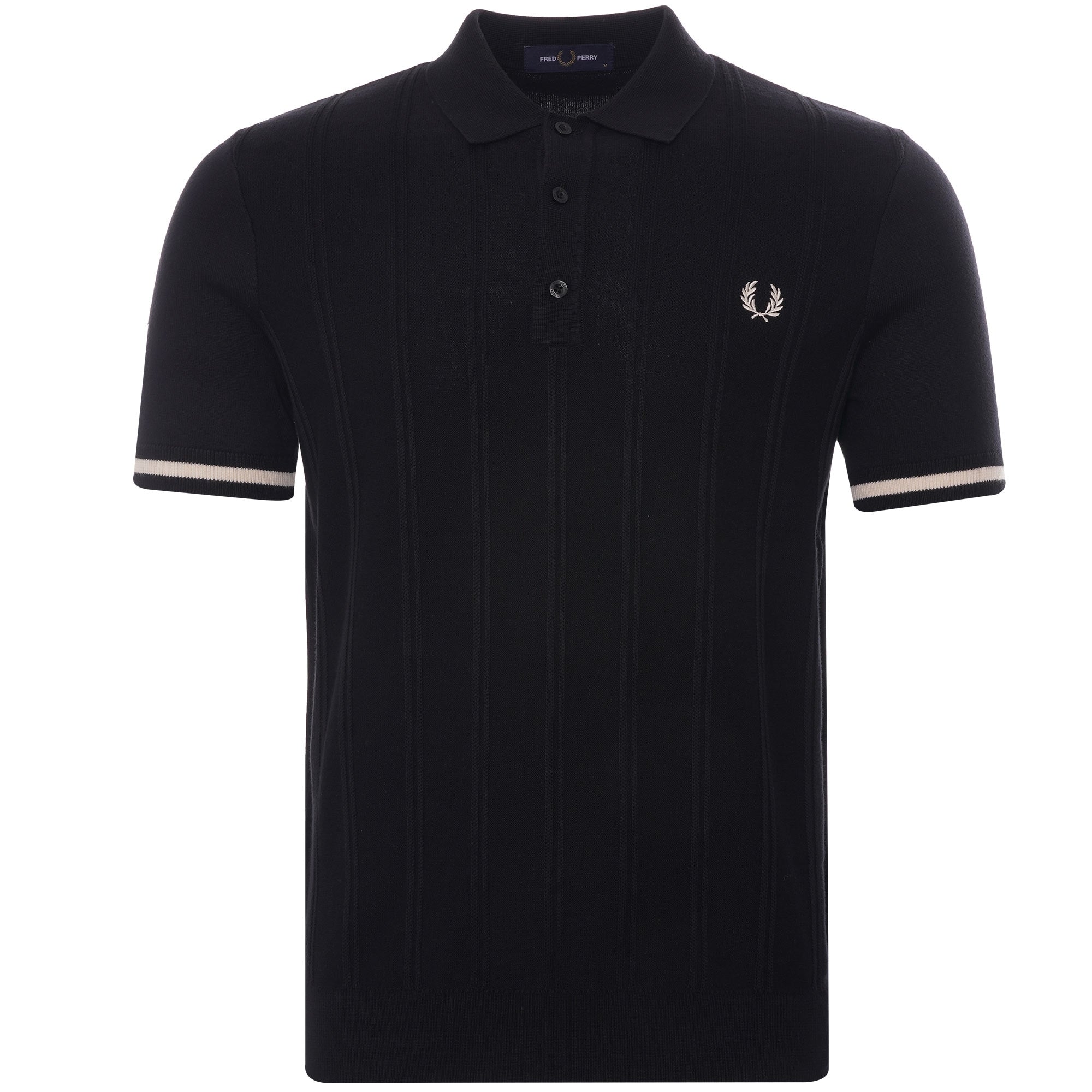 Fred Perry Tipping Texture Knitted Polo Shirt - Black
