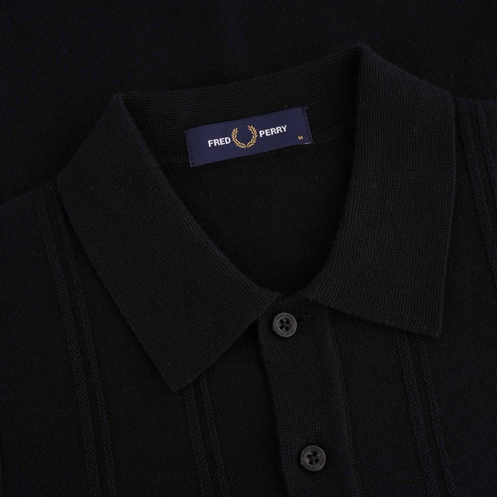 Fred Perry Tipping Texture Knitted Polo Shirt - Black