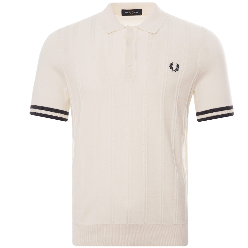 Fred Perry Tipping Texture Knitted Polo Shirt - Ecru
