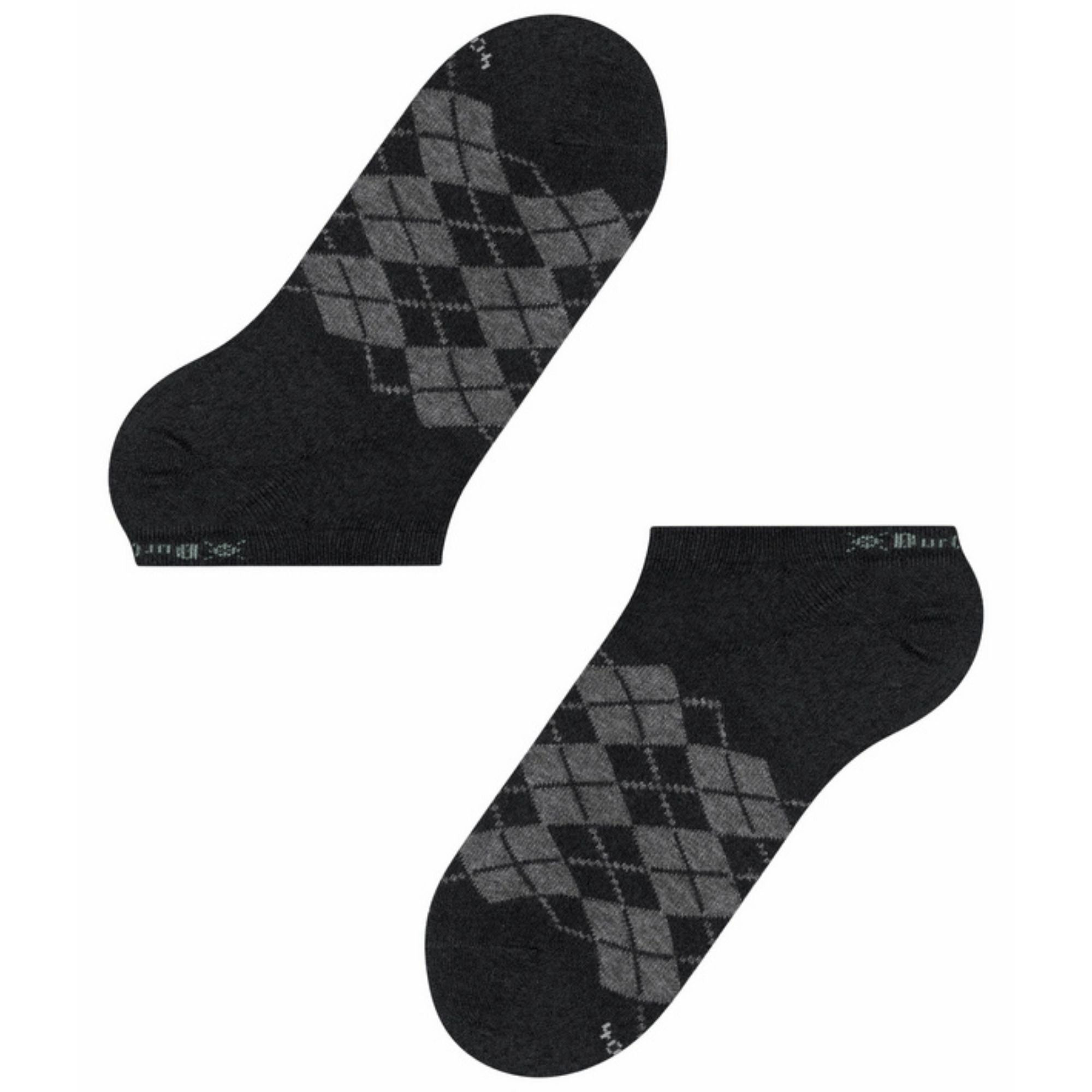 Burlington Socks Soft Argyle Trainer Socks - Black