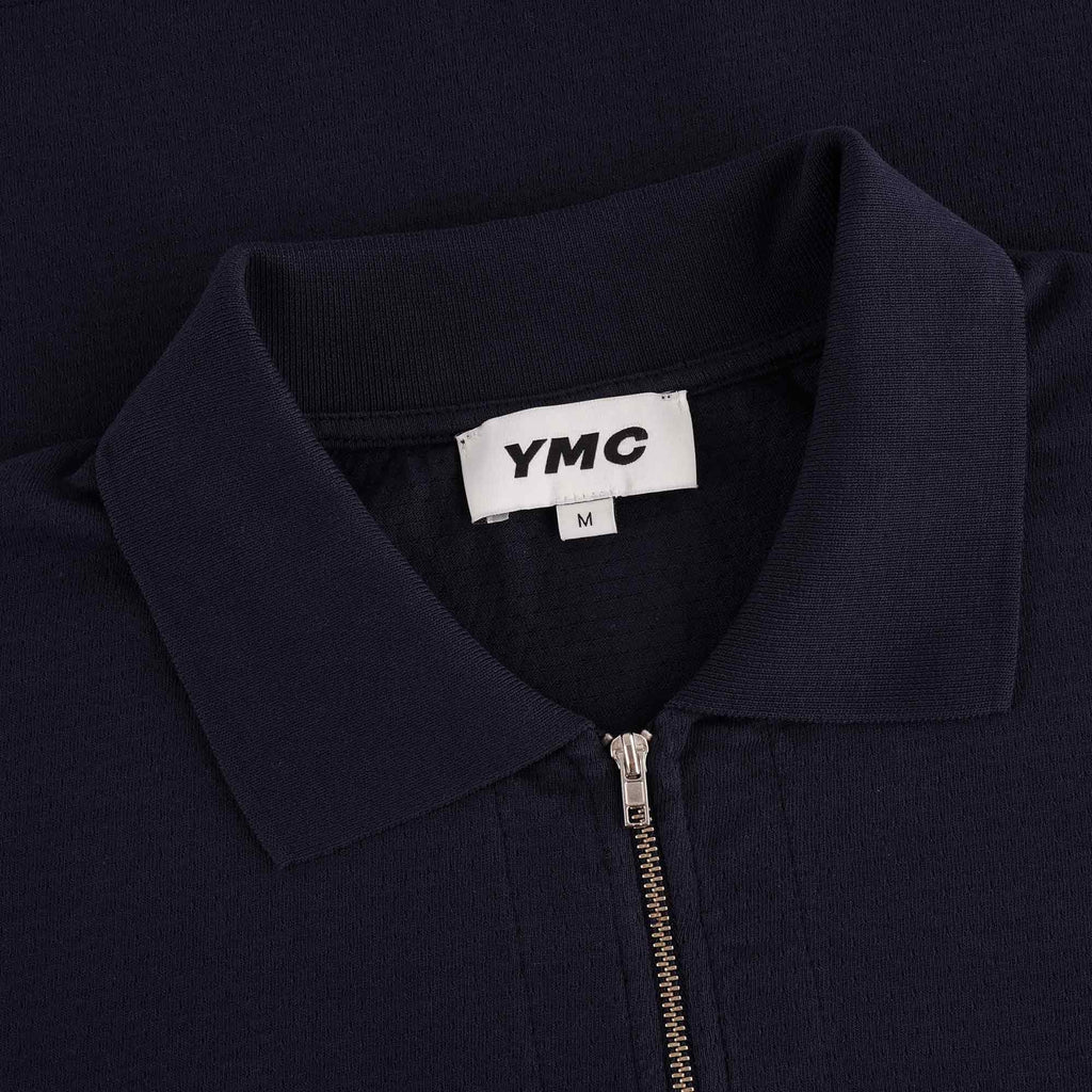 YMC Frat Cotton Zip Polo Shirt - Navy