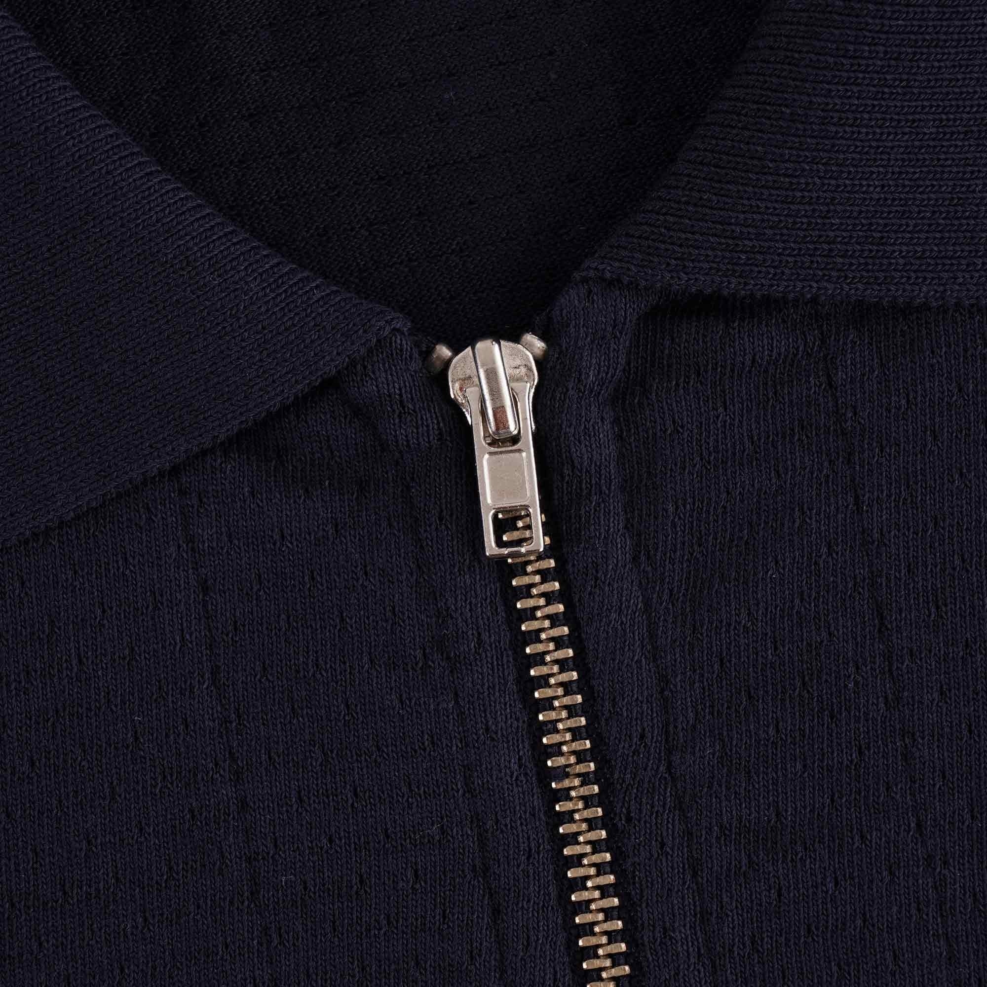 YMC Frat Cotton Zip Polo Shirt - Navy