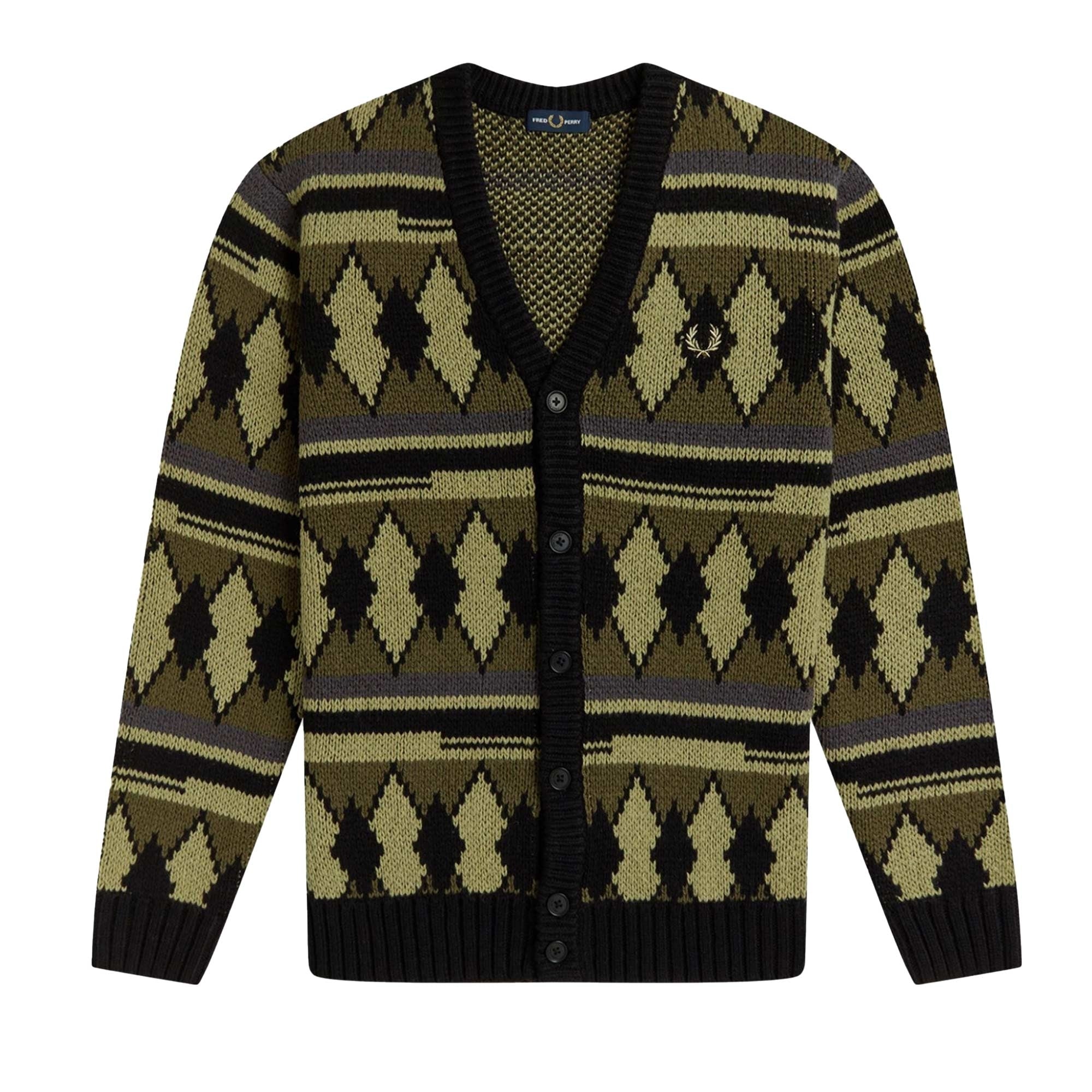 Fred Perry Chunky Jacquard Cardigan - Sage Green