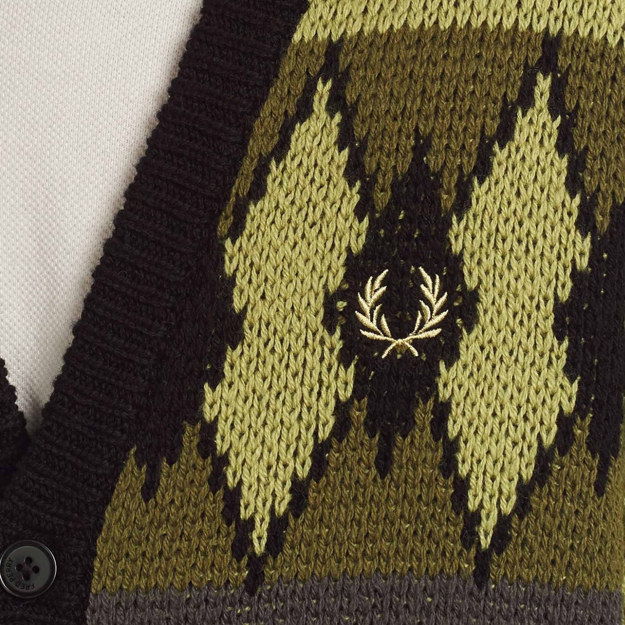 Fred Perry Chunky Jacquard Cardigan - Sage Green