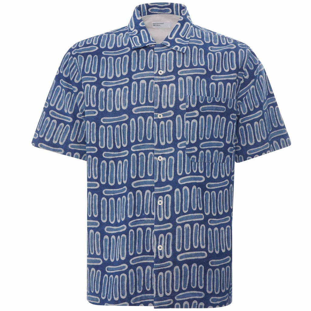 Universal Works Camp Shirt Hand Block Print - Indigo