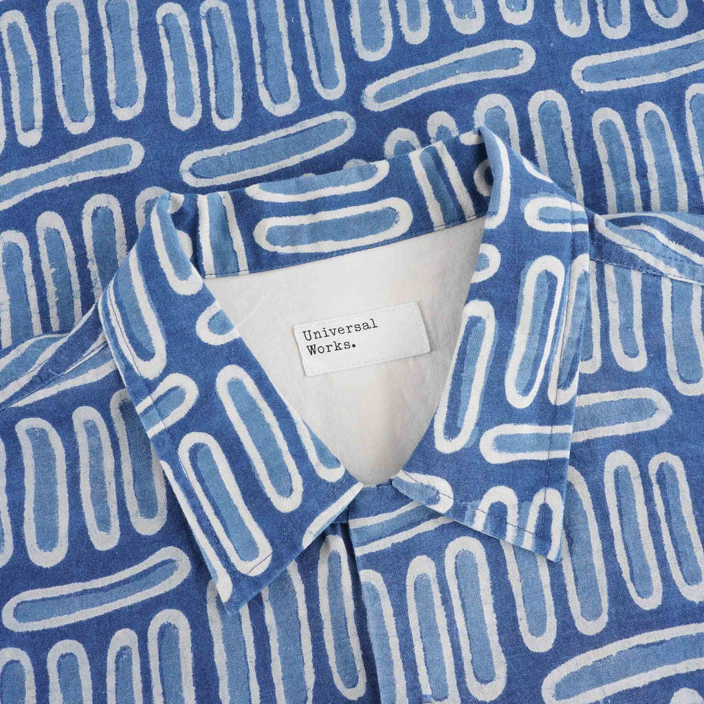 Universal Works Camp Shirt Hand Block Print - Indigo