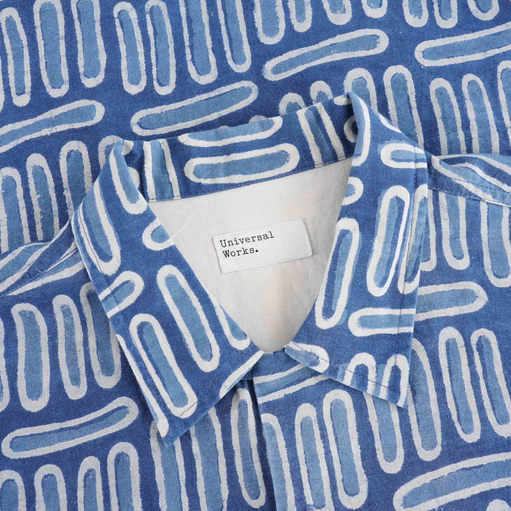 Universal Works Camp Shirt Hand Block Print - Indigo