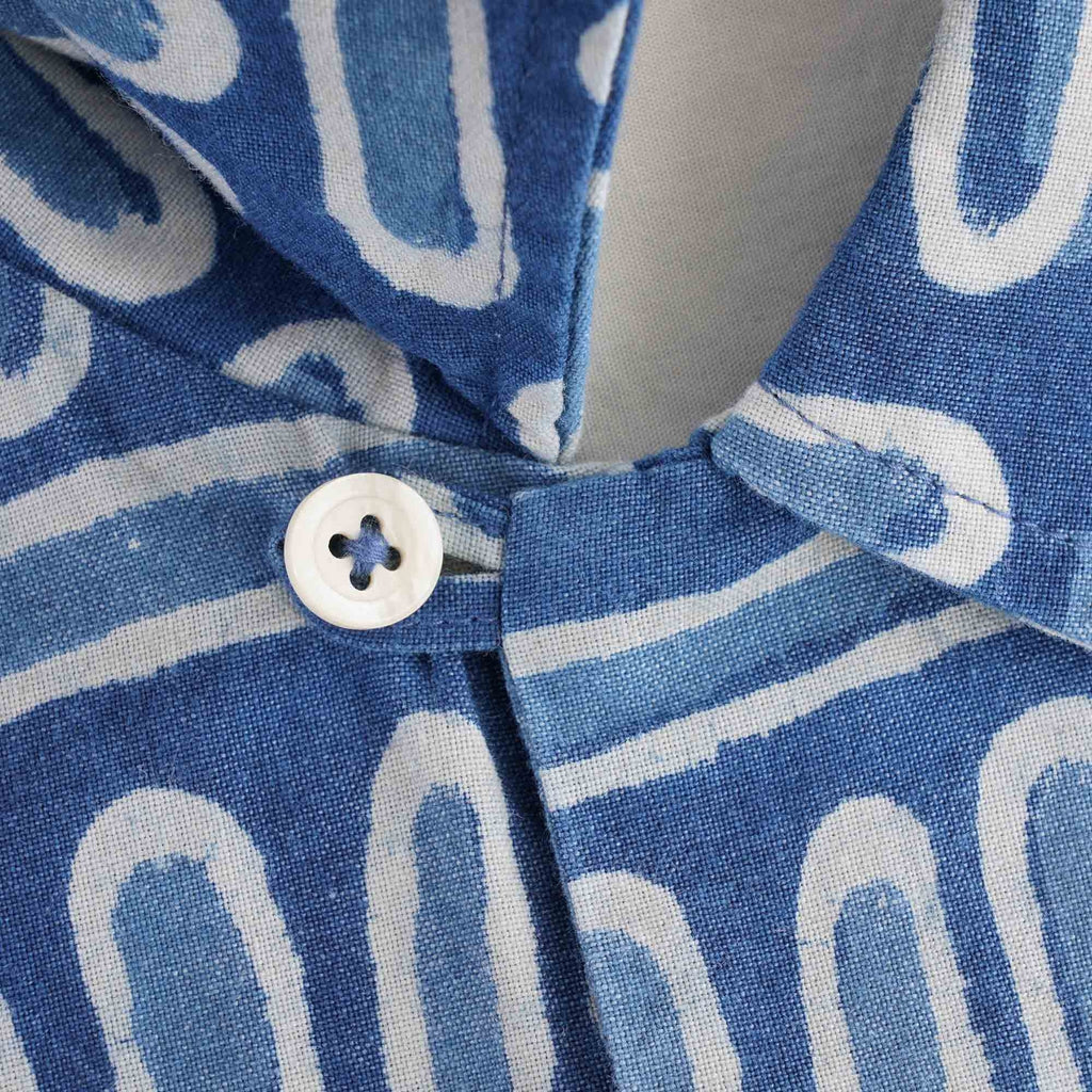 Universal Works Camp Shirt Hand Block Print - Indigo