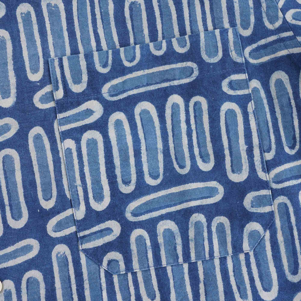 Universal Works Camp Shirt Hand Block Print - Indigo