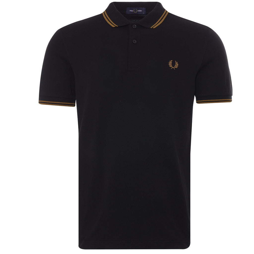 Fred Perry M3600 Twin Tipped Polo - Black/Dark Caramel