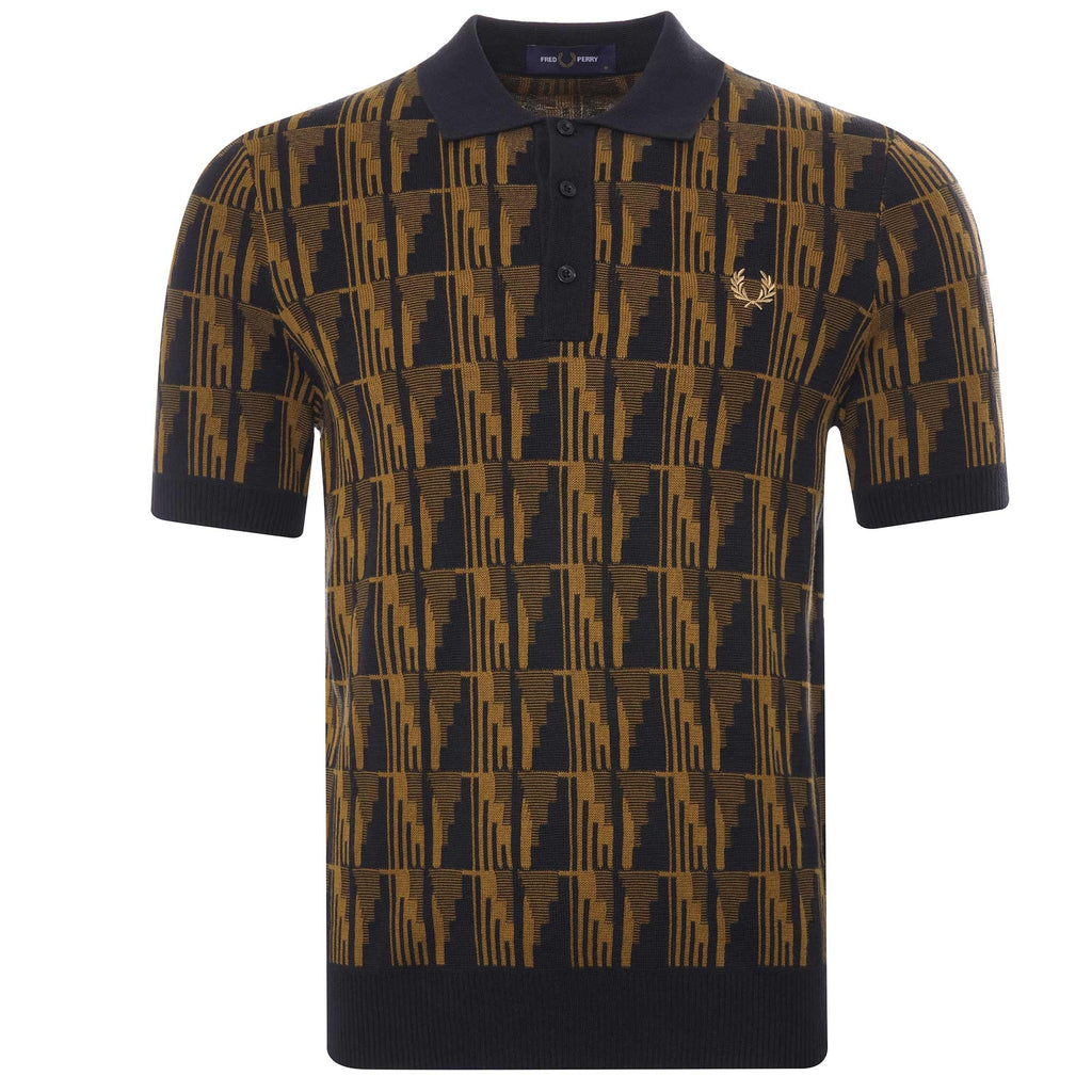 Fred Perry Jacquard Knitted Polo Shirt - Dark Caramel