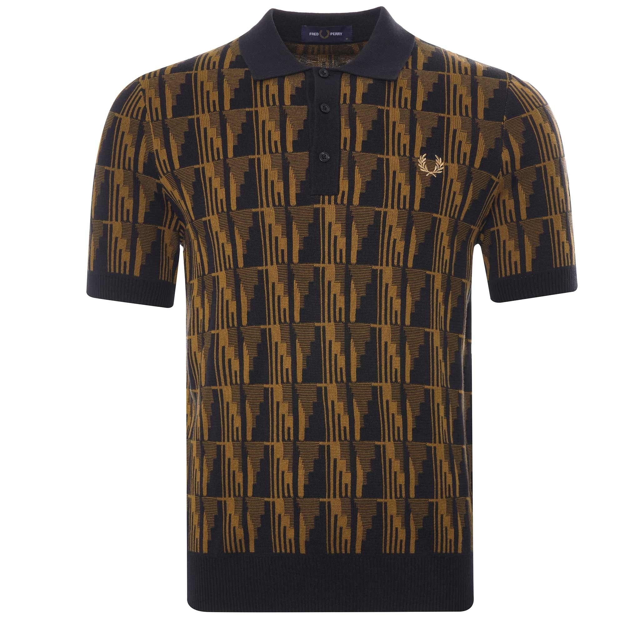 Fred Perry Jacquard Knitted Polo Shirt - Dark Caramel