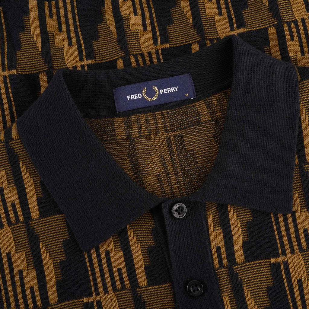 Fred Perry Jacquard Knitted Polo Shirt - Dark Caramel