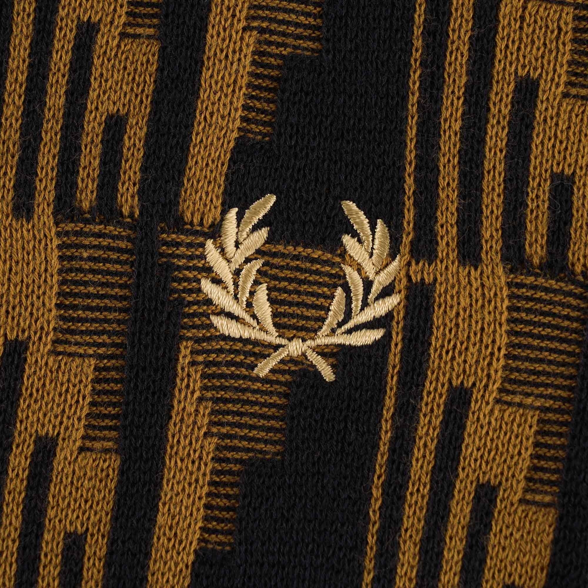 Fred Perry Jacquard Knitted Polo Shirt - Dark Caramel