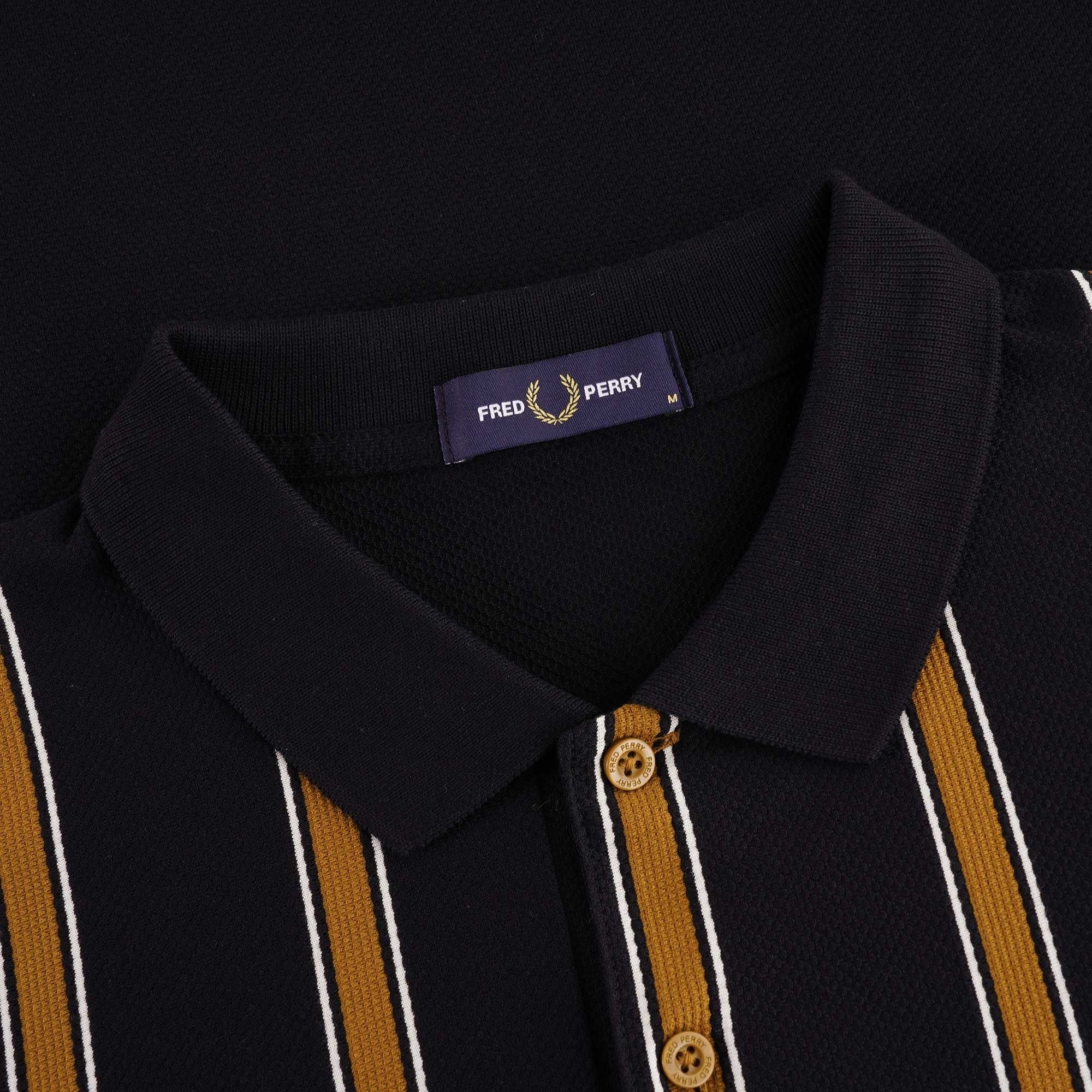 Fred Perry M3 Textured Stripe Polo Shirt - Black