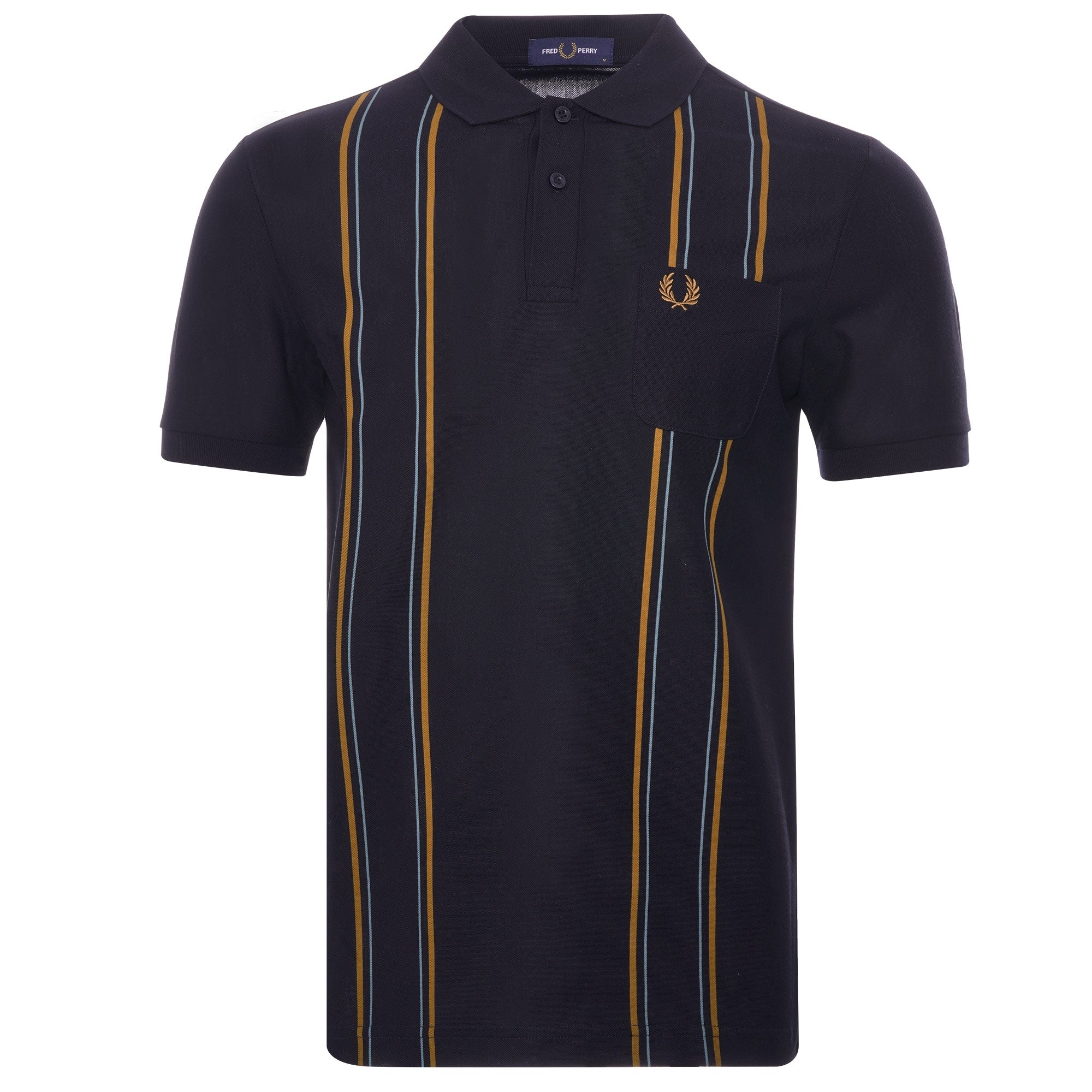 Fred Perry Striped Pocket Polo Shirt - Navy