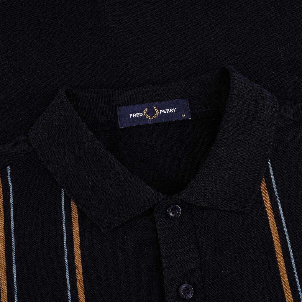 Fred Perry Striped Pocket Polo Shirt - Navy