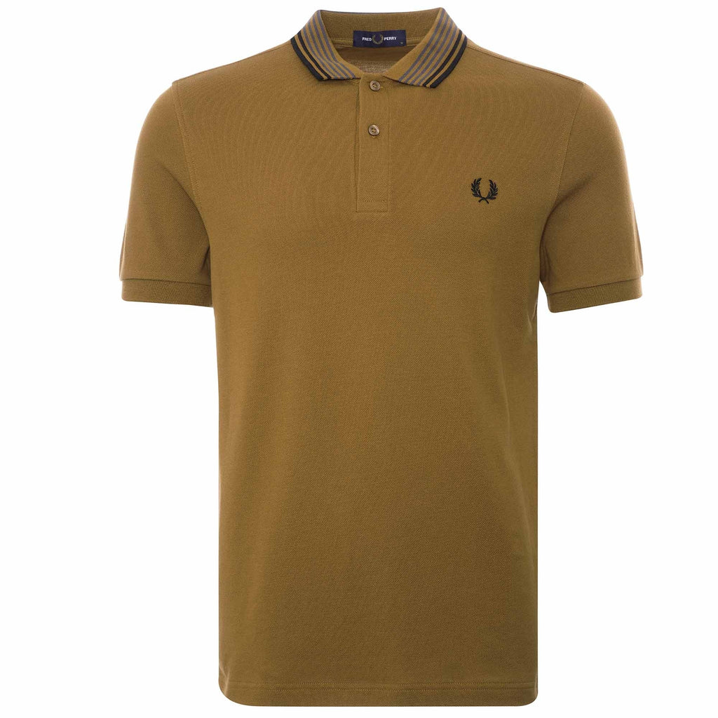 Fred Perry M3 Striped Collar Polo Shirt - Dark Caramel