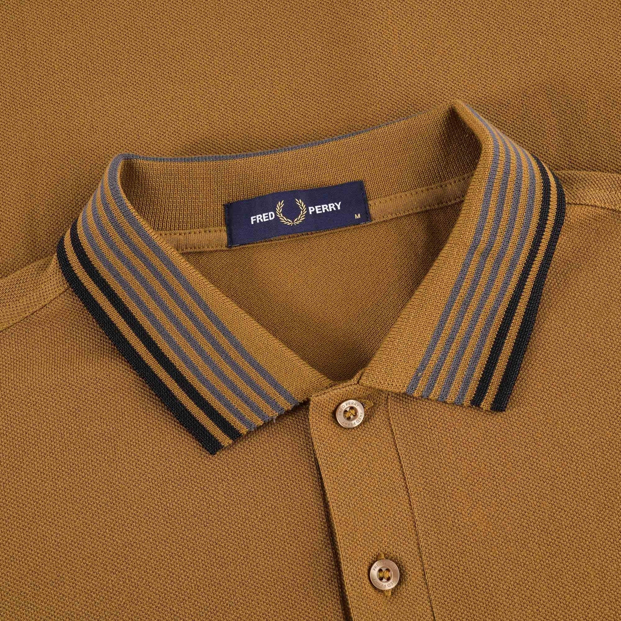Fred Perry M3 Striped Collar Polo Shirt - Dark Caramel