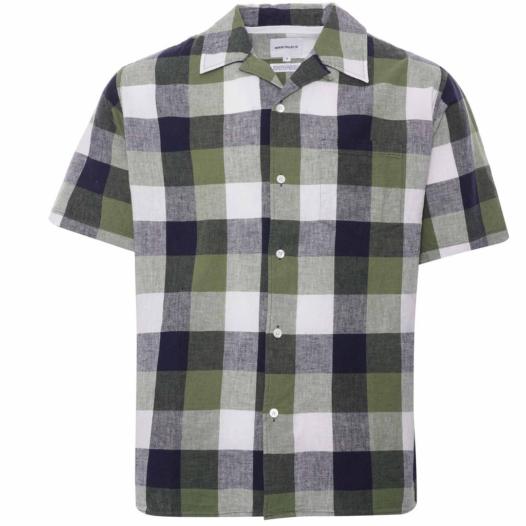 Norse Projects Carsten Cotton Linen Check - Deep Sea Green