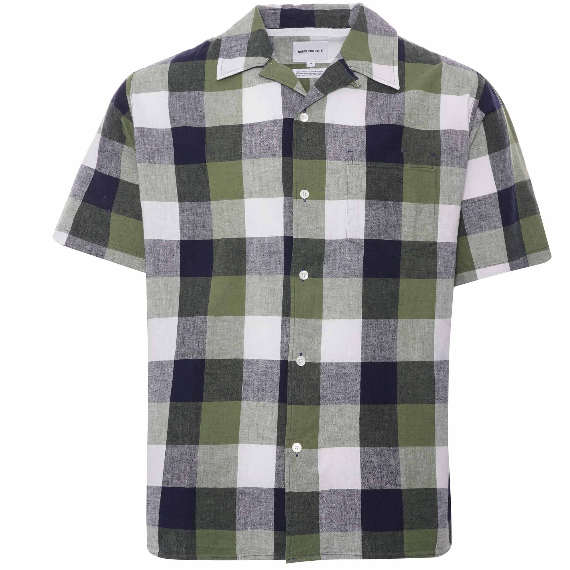 Norse Projects Carsten Cotton Linen Check - Deep Sea Green