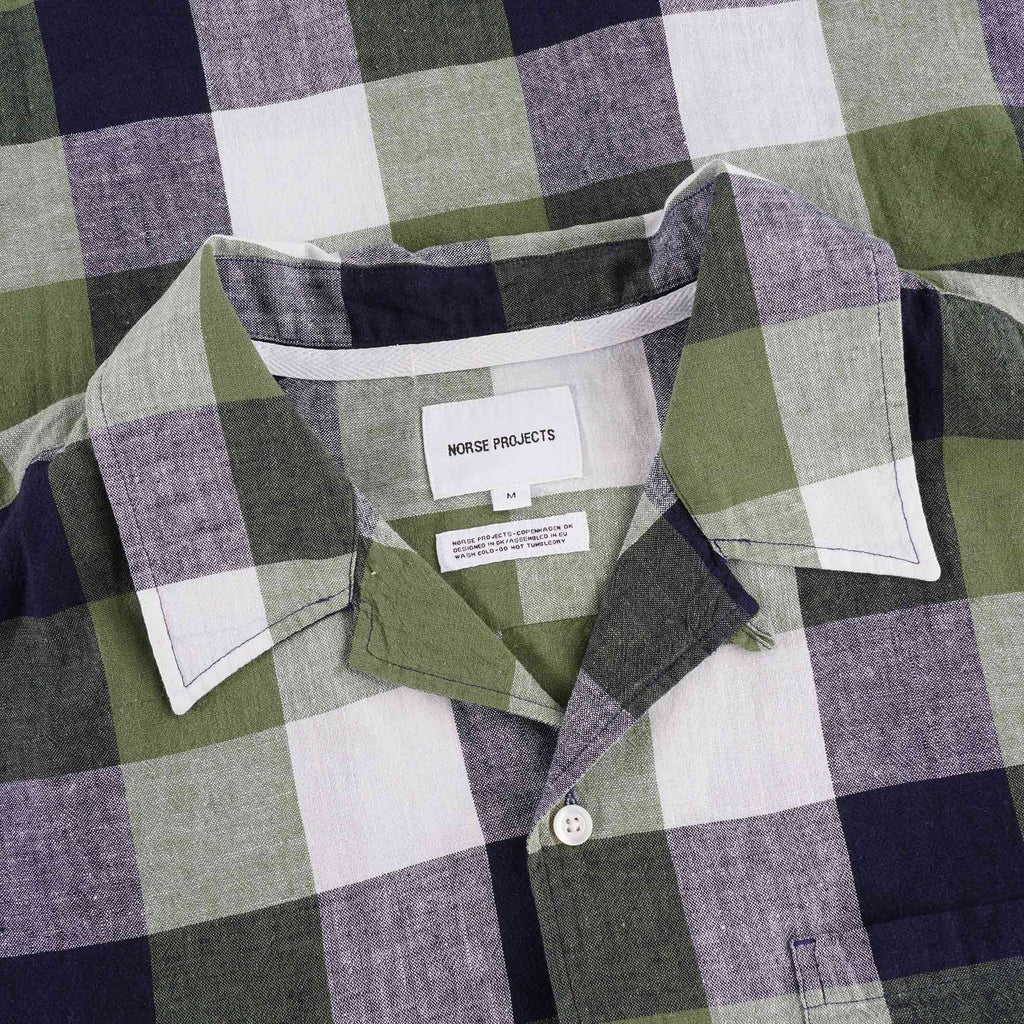 Norse Projects Carsten Cotton Linen Check - Deep Sea Green