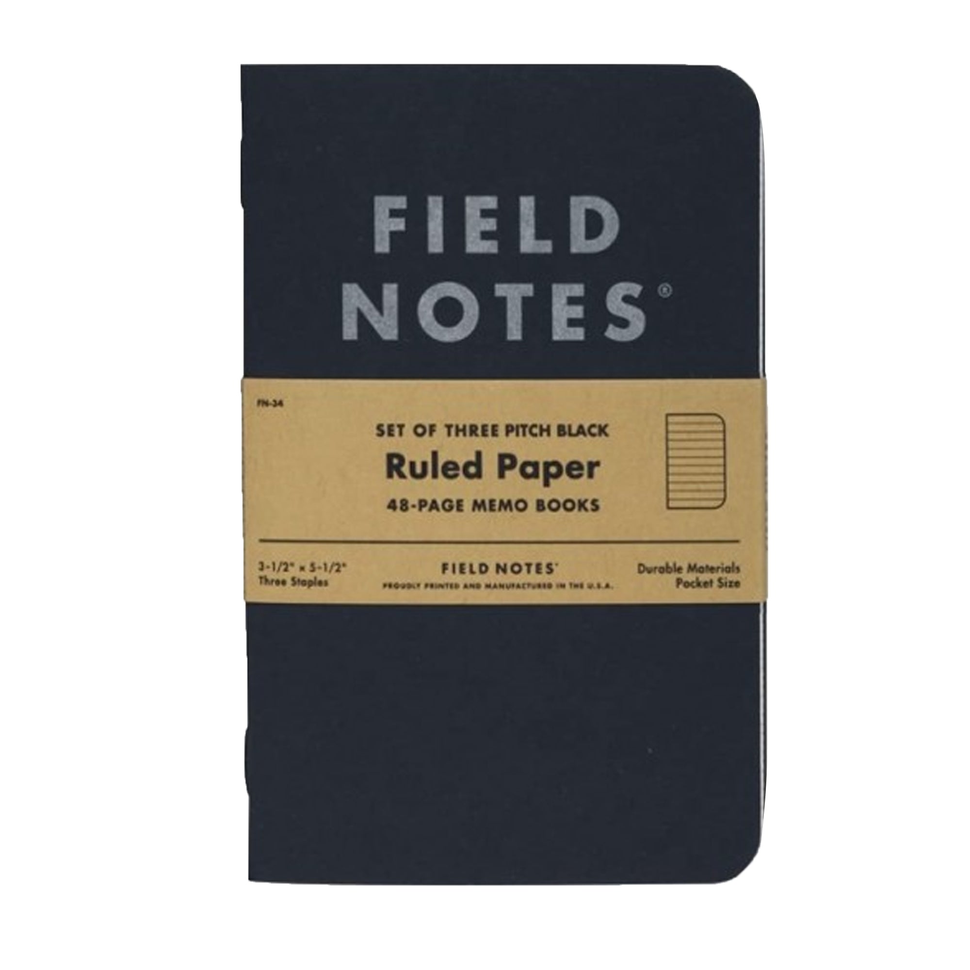 3 Pack Pitch Black Memo Book - Ruled