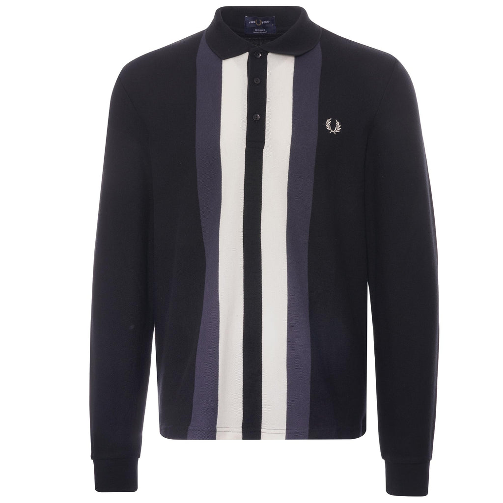 Fred Perry Reissues M3 Striped Long Sleeve Polo Shirt - Black