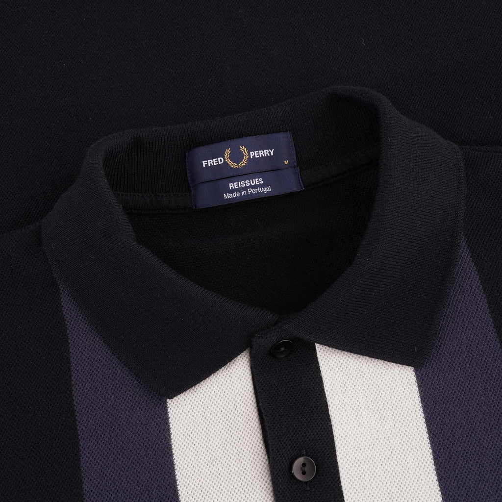 Fred Perry Reissues M3 Striped Long Sleeve Polo Shirt - Black