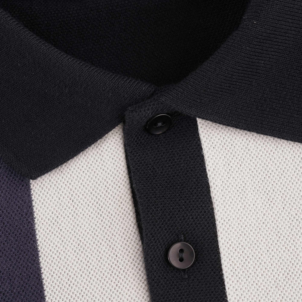 Fred Perry Reissues M3 Striped Long Sleeve Polo Shirt - Black