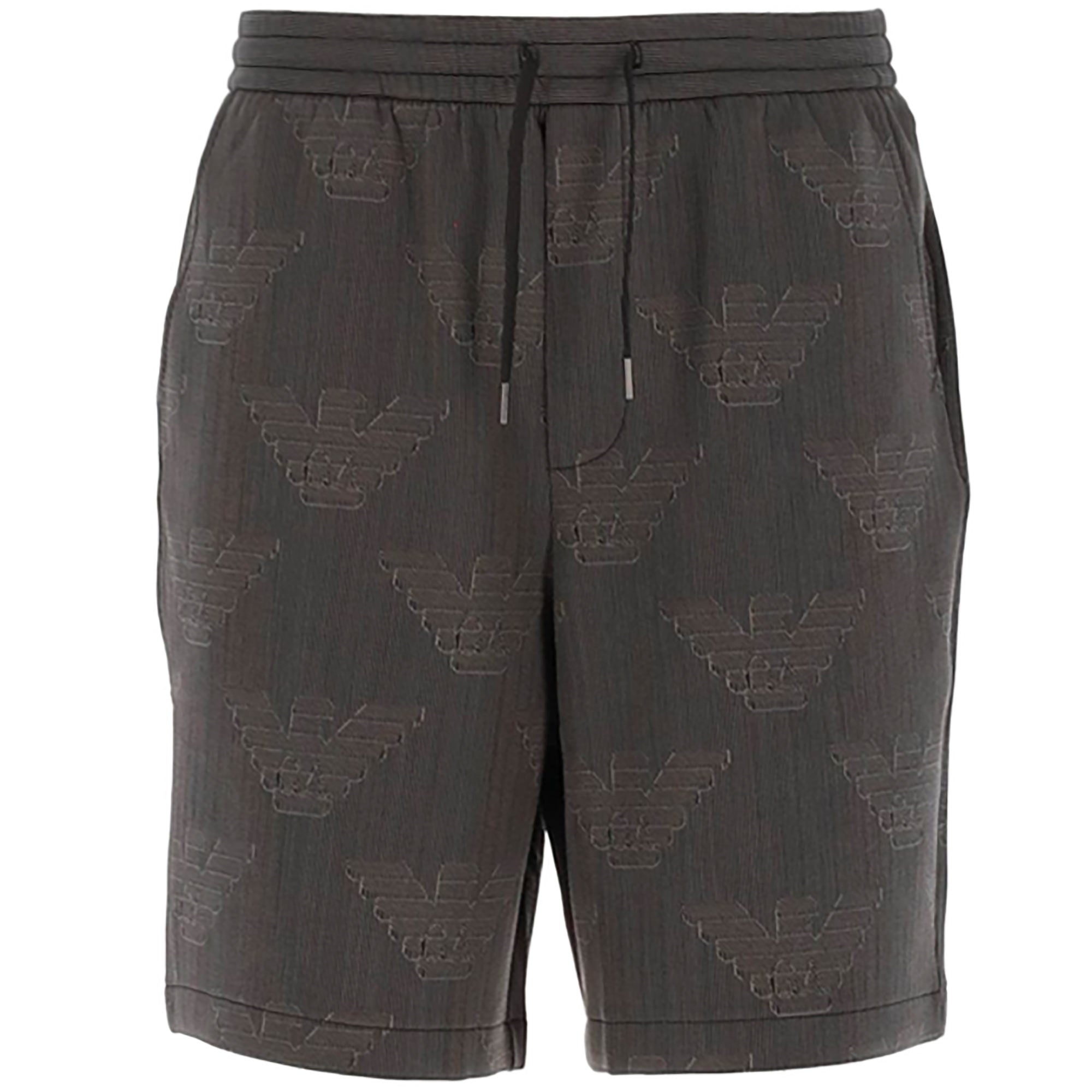 Emporio Armani Bermuda Double-Jersey Board Shorts with All-Over Op-Art Eagle - Grigio