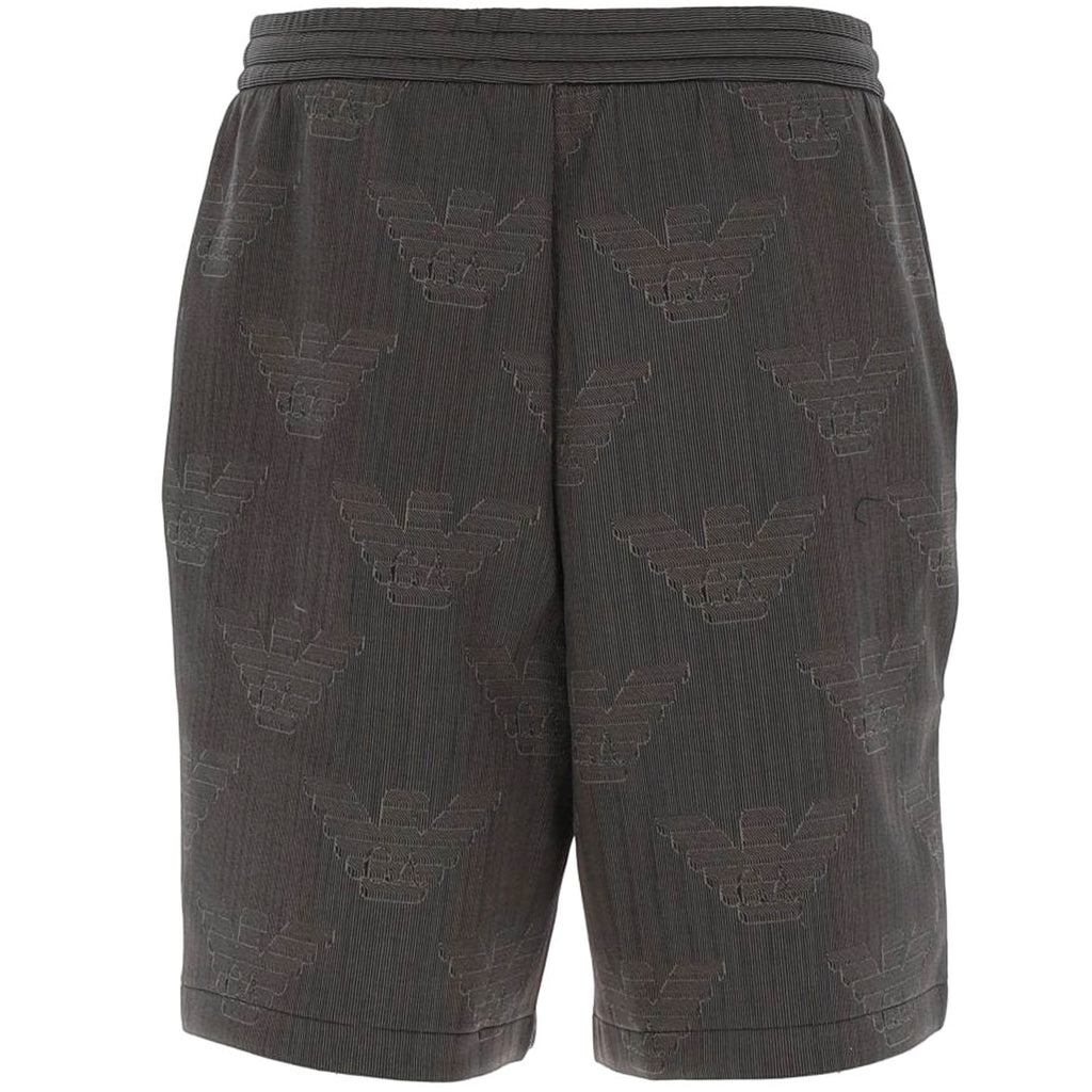 Emporio Armani Bermuda Double-Jersey Board Shorts with All-Over Op-Art Eagle - Grigio