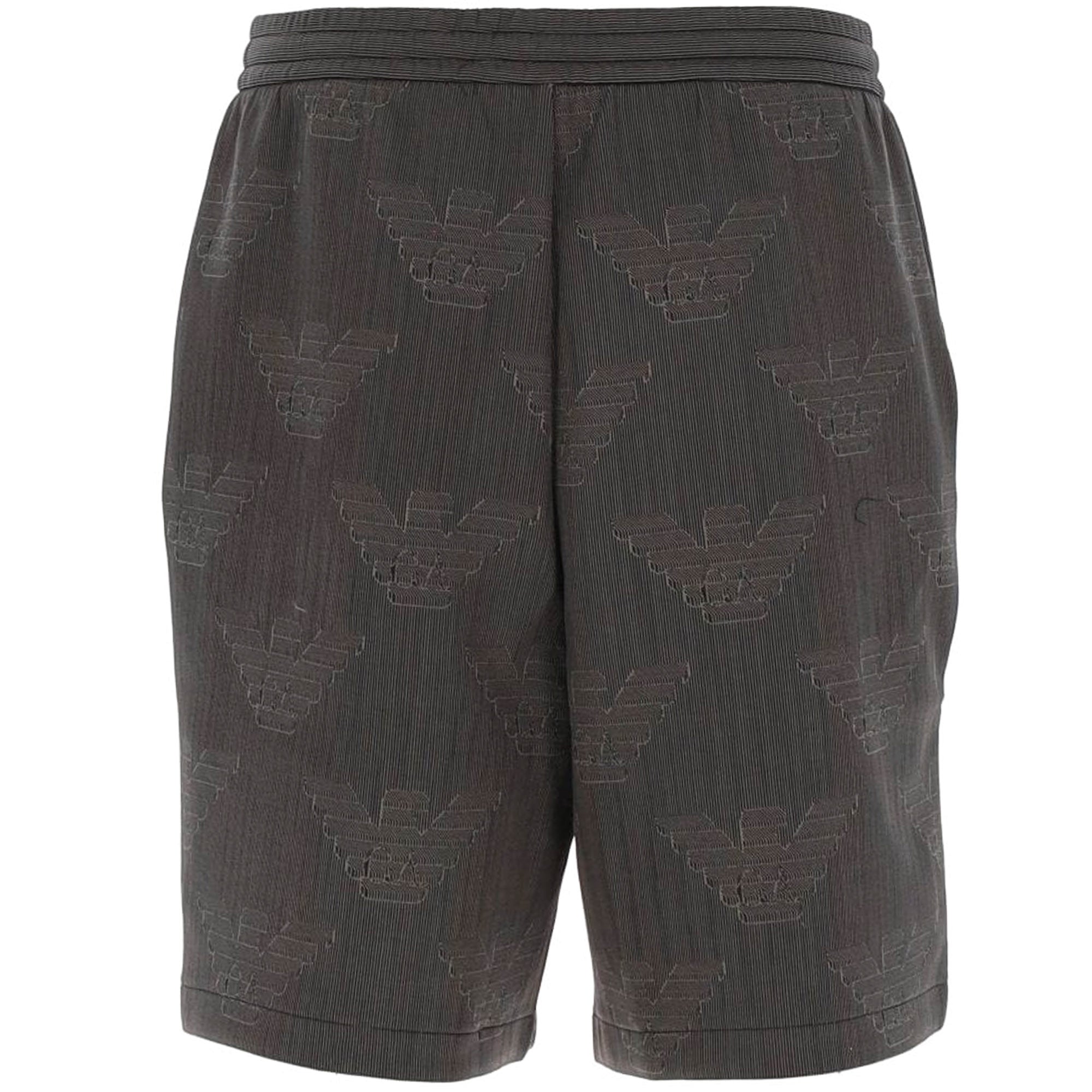Emporio Armani Bermuda Double-Jersey Board Shorts with All-Over Op-Art Eagle - Grigio