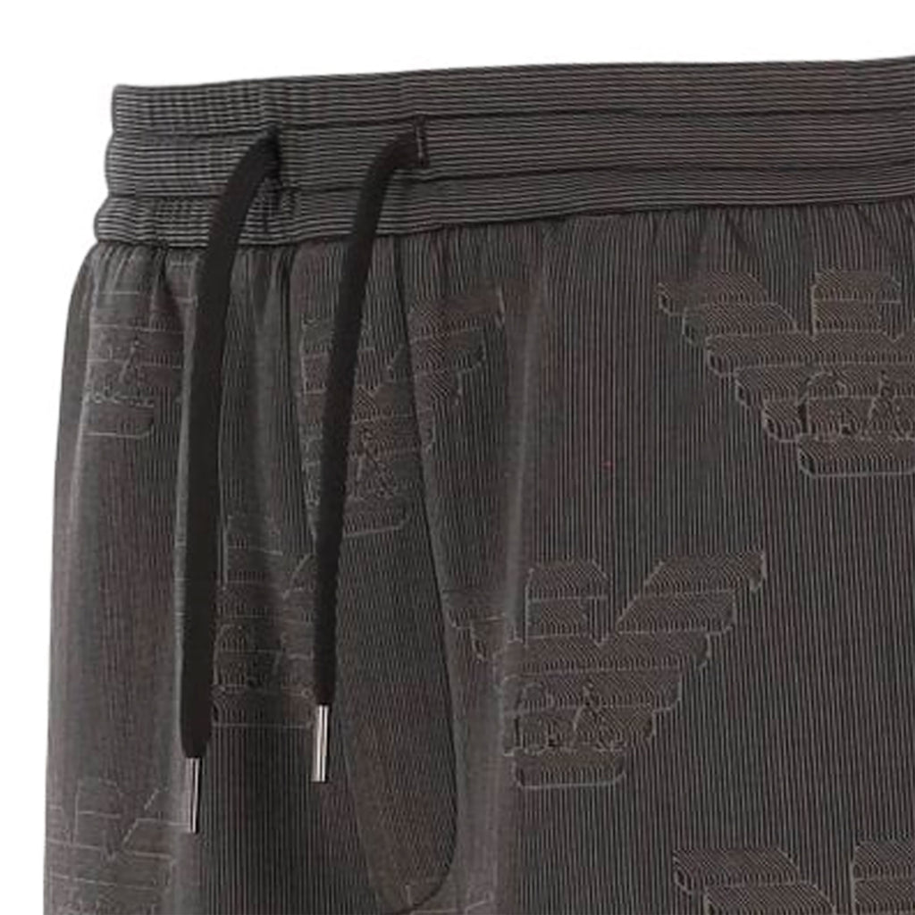 Emporio Armani Bermuda Double-Jersey Board Shorts with All-Over Op-Art Eagle - Grigio